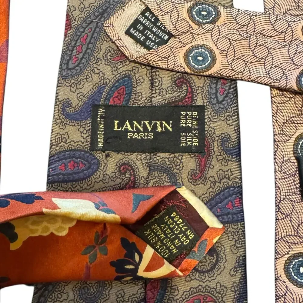 Vintage Silk Designer Tie Lot Lanvin Christian Dior AKM Made in Italy
